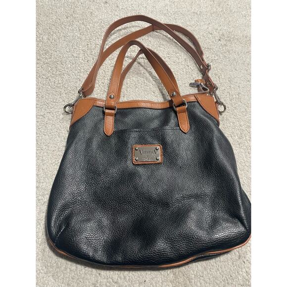 Valentina Womens Pebble Leather Convertible Handbag Shoulder Bag Black Brown - Picture 1 of 13